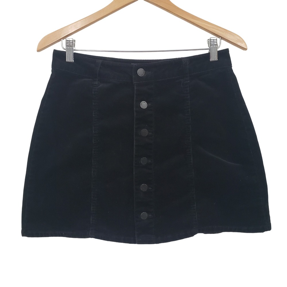 Black Label C'est Toi Corduroy Mini Skirt Black Button Front Size L Academia